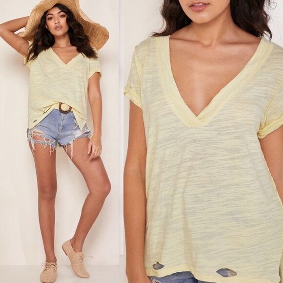 Nwt Free People Sundance Tee Lemon Yellow Slouch‎ Size Small New With Tags Boho - Picture 2 of 5